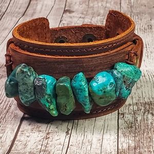 Genuine African Turquoise Chunk leather Bracelet